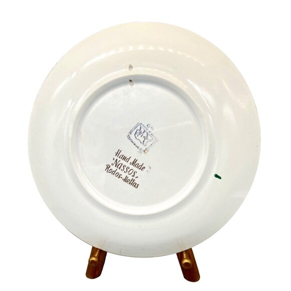 Vtg Nassos Rodos-Hellas Hand-Painted Ceramic Plate Deer Green Floral Greek 8.25" - Picture 4 of 7